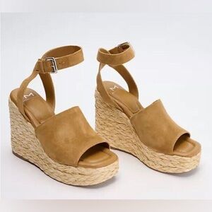 Marc Fisher Suede Espadrille Wedges Nelly Tan size 11